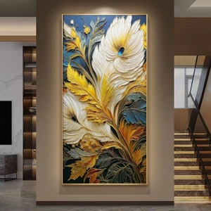 Peintures murales paysagères personnalisées en usine, peinture LED abstraite aux feuilles, peinture en porcelaine cristalline, art mural, décoration intérieure - Product Image 5