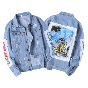 Nuova Giacca di Jeans alla Moda con Ricami per Uomo, Giacca in Denim Personalizzata con Motivi, Giacca di Jeans <span class=keywords><strong>Casual</strong></span> Strappata da Uomo, <span class=keywords><strong>Abbigliamento</strong></span> <span class=keywords><strong>Maschile</strong></span> - Product Image 6