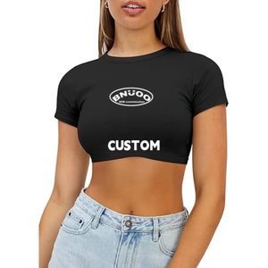 New Arrival Custom Women's Super Crop Top Crewneck Short Sleeve Streetwear Tee Shirt Basic <strong>Y2K</strong> Lightweight <strong>Blouse</strong> - Product Image 1