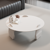 Weißer Hochwertiger Kleiner Apartment-Couchtisch Minimalistischer Mattierter Gehärteter Glas Kreativer Sockel Runder Couchtisch