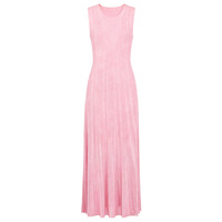 Robe longue élégante et de qualité supérieure pour femme, tricotée, rayée, sans manches, col rond, coupe trapèze, idéale pour le quotidien et les trajets.