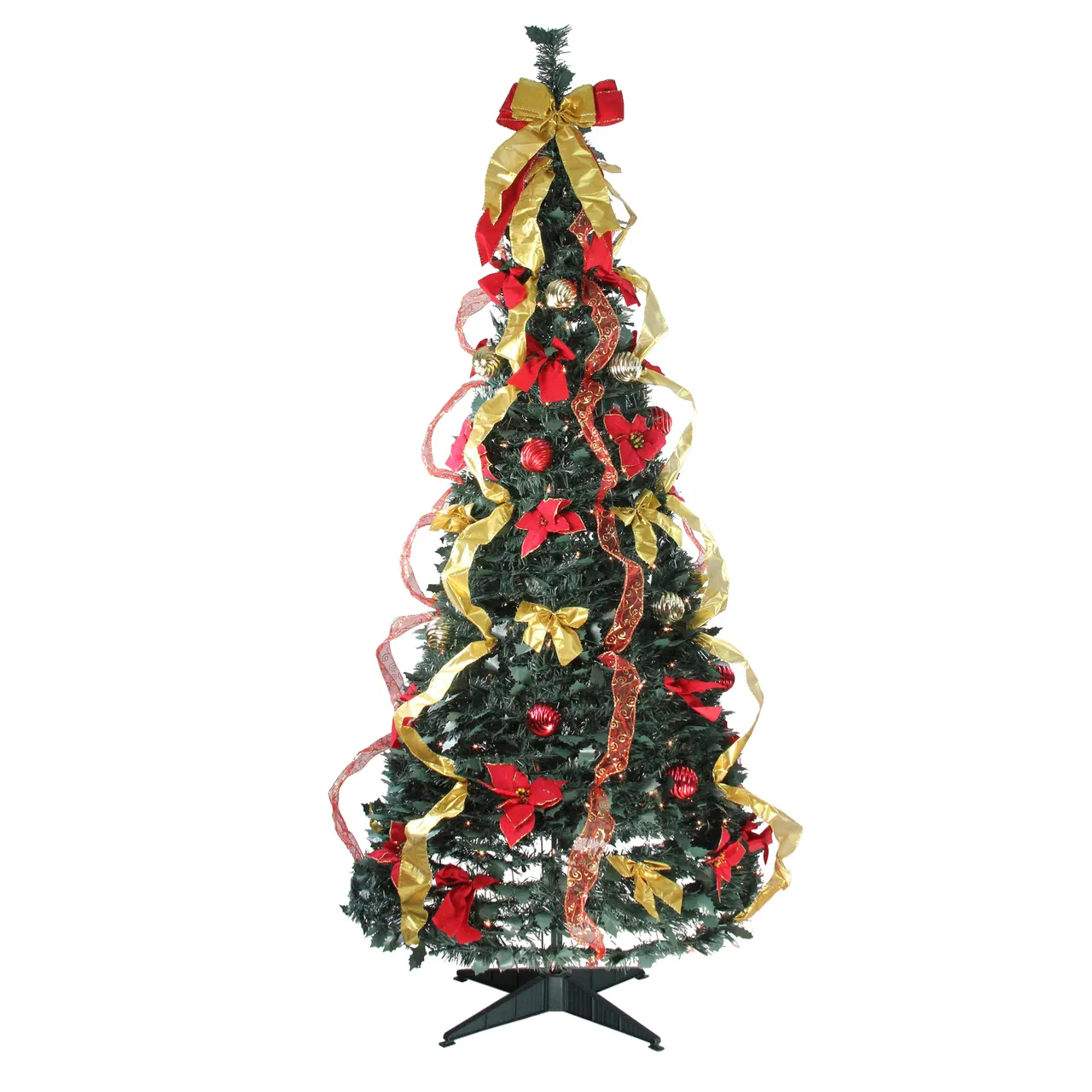 6' Pre-Lit Gold and Red Artificial Christmas Pre-Decorated Pop-Up Tree with 350 clear mini lights