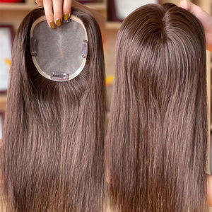 แฮร์โทเปอร์ยอดนิยม2024ขี้อาย5*5นิ้วท็อปเปอร์โมโน100% สีผมมนุษย์ #2นุ่มสลวยสำหรับผู้หญิง - Product Image 1