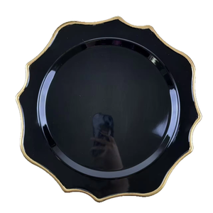 Assiettes décoratives en plastique <span class=keywords><strong>noir</strong></span> européen, faites à la main, <span class=keywords><strong>motif</strong></span> végétal classique, commerce extérieur, collation, fruits, fête, mariage - Product Image 1