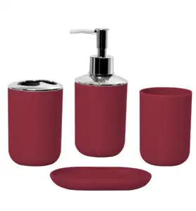 Хит продаж, красный набор аксессуаров для ванной, набор туалетных щеток, бытовые пластиковые наборы для ванной с бамбуковой крышкой