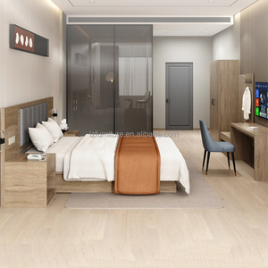 Cheap 3 Star Hotel <b>Platform</b> <b>Bed</b> Set Wooden <b>Frame</b> King Size with Panel Headboard and Open Shelf Nightstands for Budget Hotel - Product Image 6