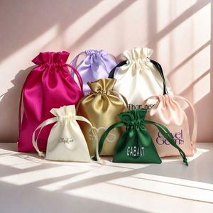 Sac à cordon en satin de soie personnalisé de luxe avec logo pour bijoux - Product Image 3