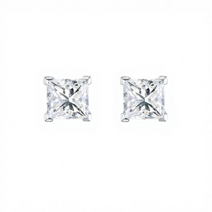 Lanphear Classic 18K White <b>Fine</b> Fashion <b>Stud</b> <b>Earrings</b> Lab Grown Diamond Princess Cut Unisex Gift - Product Image 3