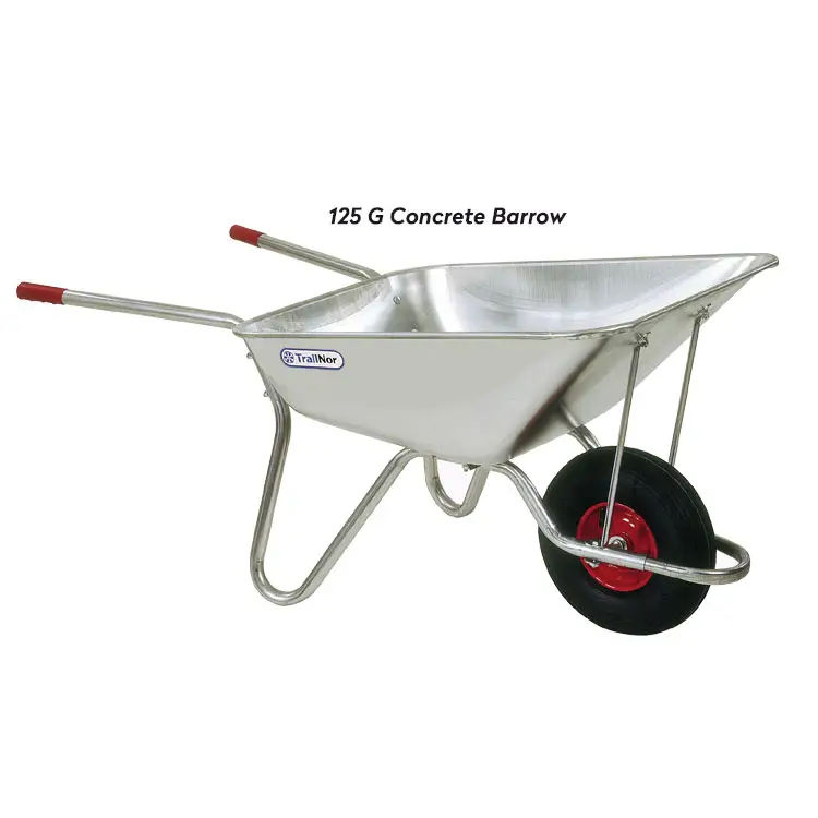 TrallNor 125 G Concrete Wheelbarrow with Hot Galvanised Pan and Ball Bearing Mounting Wheel