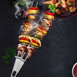 Brochettes de cuisson en acier inoxydable pour barbecue, fourchettes plates pour grillades, outil de pique-nique et camping en extérieur - Product Image 4