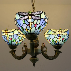 LongHuiJing Tiffany Chandelier 3 <b>Lights</b> Stained Glass Chandeliers <b>Lighting</b> Fixtures Antique Style Ceiling Hanging Lamps - Product Image 4