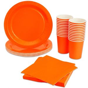 Factory Direct 24 <b>Orange</b> Party Supplies Modern Style 72-Piece Set <b>Paper</b> Plates Cups Napkins for Birthday Picnic Summer Events - Product Image 1