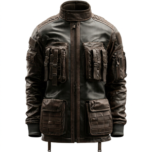 TACTICAL <b>LEATHER</b> <b>JACKET</b> <b>FOR</b> <b>MEN</b> WITH STAND COLLAR - Product Image 1