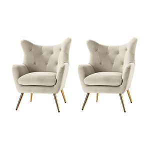 Silla moderna dorada de acero inoxidable, sillón de terciopelo con respaldo de ala, tapizado con botón, para ocio - Product Image 3