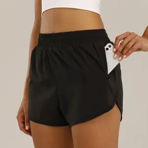 lulu Quick Dry Polyester Workout Elastic Waist With Pockets Women Sport Running Shorts