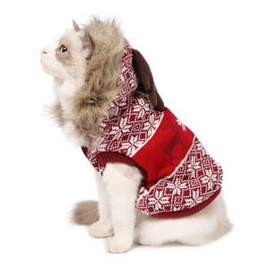 Christmas Pet Coat With Antler Hat Hooded Dog Sweater Plaid Knit Jacket <b>for</b> <b>Cats</b> and Dogs - Product Image 6