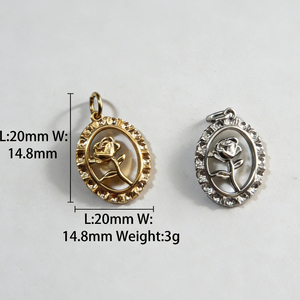 Breloque Fleur Rose Creuse Rétro, Pendentif en Acier Inoxydable 316L Doré et Argenté, Longueur 20mm, Composants de Bijoux DIY - Product Image 6