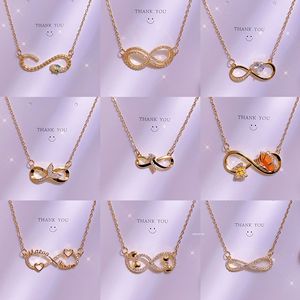 Collier tendance pour femme, vente chaude, personnalisé, en cuivre, luxe léger, plaqué or, cristal, <span class=keywords><strong>symbole</strong></span> de l'infini en forme de <span class=keywords><strong>cœur</strong></span>, pendentif en forme de 8 - Product Image 6