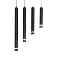 Lustre de salle à manger moderne en aluminium, suspension cylindrique longue tube LED, finition noire, blanc chaud 3000K, Ra80 moyen, pour chambre à coucher et chevet