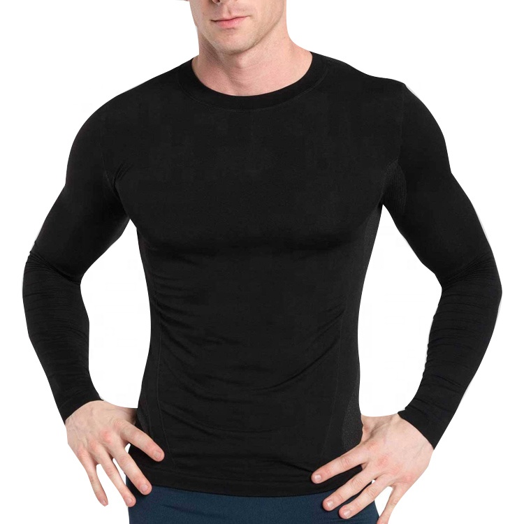 Мужская одежда для тренажерного зала от производителя, рубашка с длинным рукавом без рисунка, Черная спортивная одежда, тренировочный компрессионный Топ