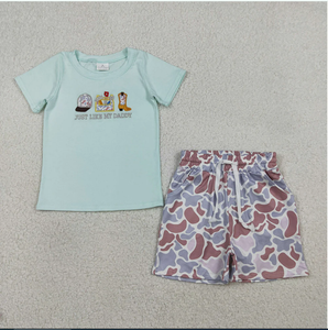 Ensemble de vêtements d'été pour garçons, haut brodé et short camouflage, modèle BSSO1710, Just Like My Daddy - Product Image 4