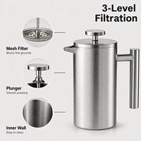 Teko Kopi French Press Tiga Tingkat Filtrasi Penahan Panas Bahan Stainless Steel untuk Sarapan Pagi OEM ODM Custom