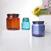 Vente en gros Récipient à bougie vide 100ml 300ml 500ml Pot à bougie en verre coloré de luxe avec couvercle en verre