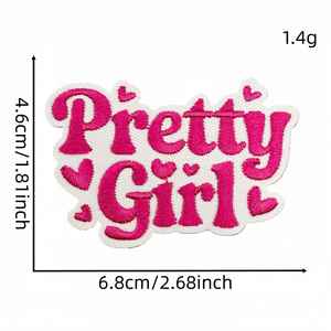 Patch brodé thermocollant rose, motif dessin animé anglais inspirant, applique mignonne pour la décoration de vêtements et sacs - Product Image 6