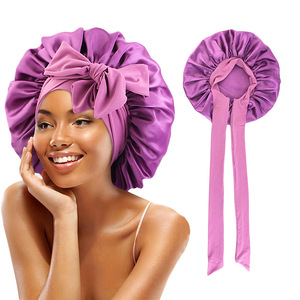 Custom Logo Best Selling High Quality Silk <strong>Bonnet</strong> With Long Elastic Tie Large Size Hair Care Sleeping Cap Home Use Satin <strong>Bonnet</strong> - Product Image 1