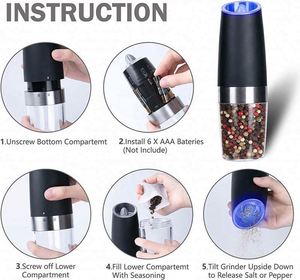 Electric Gravity Salt and Pepper Grinder Set <b>Spice</b> <b>Jar</b> Rechargeable Black Pepper Mill Grinder With Blue Light and Stand - Product Image 2