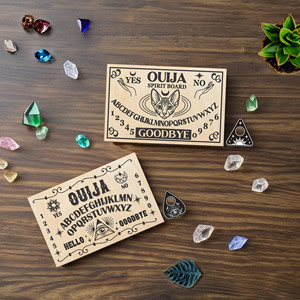 Échantillon gratuit Ensemble de plateau d'esprit en bois découpé au laser personnalisé <span class=keywords><strong>Jeu</strong></span> de société <span class=keywords><strong>Ouija</strong></span> en bois vintage Plateau d'autel de sorcière artisanal - Product Image 6