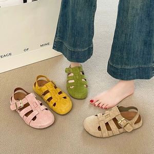 2026 Ladies Retro Forest Pig Cage Shoes Closed Toe Hollow Out Woven Soft <b>Flat</b> Two Wear Outdoor Daily Mule <b>Sandals</b> - Product Image 1