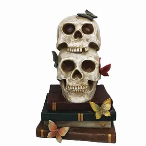 Gothic Edgar Allan Poe's Nevermore Raven On Rose Skull of Bibliography Statue Resin Bird & Skull Head Statue for Halloween Party