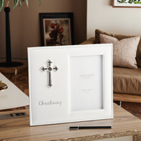 Cadre photo unisexe Amore pour baptême 4\" X 6\" Beau cadre photo élégant en cuir PU blanc Funia