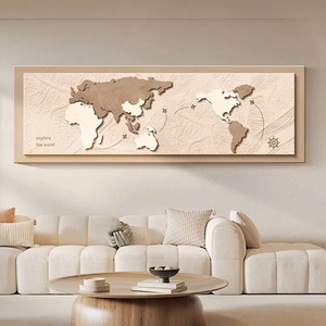 Mappa del Mondo Dipinta su Arenaria, Arte Murale 3D in Legno Fatta a Mano, Dipinto in Rilievo MDF per Soggiorno e Arredamento Casa - Product Image 1