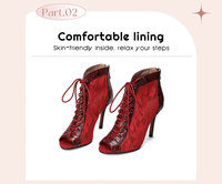 Chaussures de danse pour femmes, bottes de danse de salon, bottes de jazz pour filles, noires, rouges, marron, semelle en daim, chaussures de danse de fête, bottines à talon personnalisé en maille