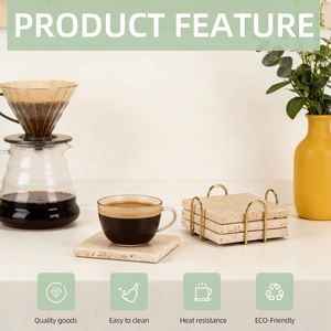 Travertine <b>Marble</b> Drinks Natural Set Bar Drink Coffee Cup Coasters for Kitchen Tabletop Office - Product Image 3
