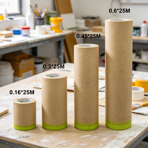 Carta Mascheratura Marrone di Alta Qualità con Nastro Adesivo Integrato Senza Residui, Materiale per Mascheratura per Lavori di Verniciatura a Spruzzo Automobilistica - Product Image 1