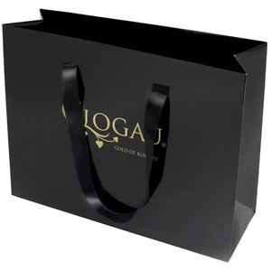 Sacs en papier de luxe noir mat pour le commerce de détail, sacs de shopping en carton avec poignée en ruban, logo personnalisé OEM, vente en gros - Product Image 2