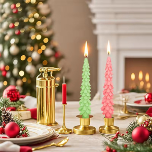 New Design Long Strip Green Christmas Tree Shaped PILLAR Candles Set 2 Soy <b>Wax</b> Handmade Holiday <b>Bars</b> Home Party Decoration - Product Image 4
