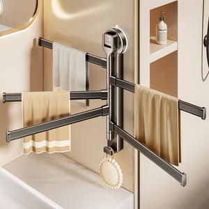 Toallero giratorio de succión Blue Vine con 4 barras, montado en la pared, ajustable, para almacenamiento en el baño - Product Image 1