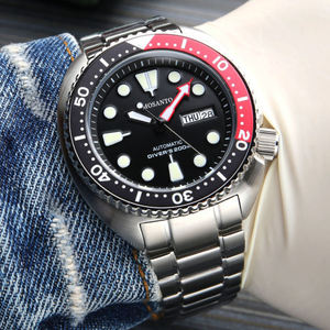 นาฬิกาข้อมือผู้ชายแบบอัตโนมัติเต็มรูปแบบ รุ่นคลาสสิค อะบาโลน ซีรีส์ สีดำและสีแดงสองสี พร้อมฟังก์ชั่นเรืองแสงและปฏิทินคู่ สำหรับดำน้ำและเล่นกีฬา - Product Image 5