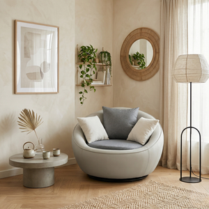 Fauteuil de loisirs de luxe Mikahome, style transitionnel, rembourré, en cuir PU, pivotant à 360°, inclinable, avec structure en fer et bois, pour hall d'hôtel - Product Image 3