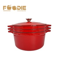 Casserole 3-en-1 multifonctionnelle en fonte émaillée pré-culottée, empilable, type Dutch Oven