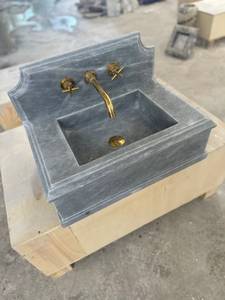 Lavabo de Mármol Gris para Montar en la Pared, Lavabo de Baño de Piedra Natural Hecho a Mano con Revestimiento, Acabado Pulido/Afilado Duradero - Product Image 3