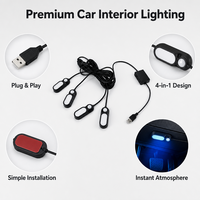 Lampes LED pour l'intérieur de la voiture 4 en 1 avec capteur de mouvement, éclairage ambiant RGB, lampe de décoration intérieure à allumage et extinction automatiques