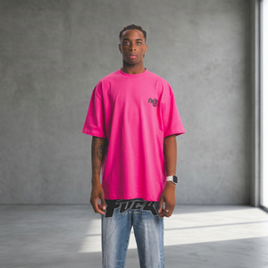 T-shirt rose oversize en coton avec logo imprimé sur la poitrine gauche, coupe décontractée pour homme, manches courtes, col rond, jersey - Product Image 2