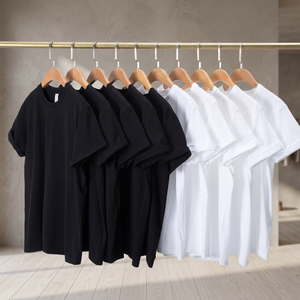 T-shirt unisexe coupe classique 100 % coton col rond manches courtes couleur unie décontracté vierge devant sans logo tricoté blanc noir - Product Image 4