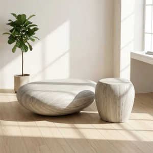 Set di Tavolini da Caffè in Fibra di Vetro Stile Nordico Wabi Sabi, Colore Travertino, per <span class=keywords><strong>Soggiorno</strong></span>, Hotel e Villa - Product Image 4