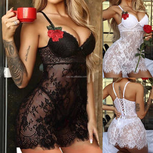 SacKnove W595 новый стиль в европейском американском Стиле BabyDoll кружевные подтяжки Слитная Ночная сорочка Nuisette сексуальное женское белье больших размеров - Product Image 2